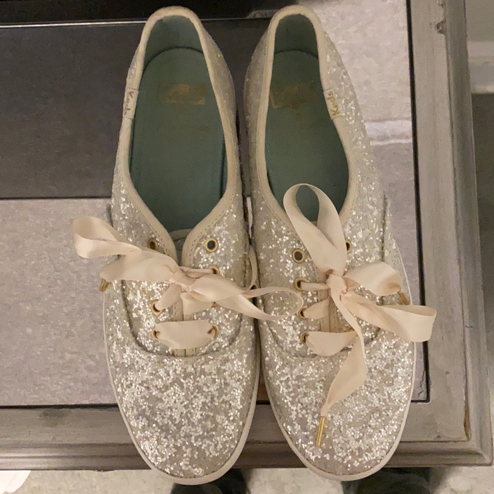 Kate spade white glitter keds